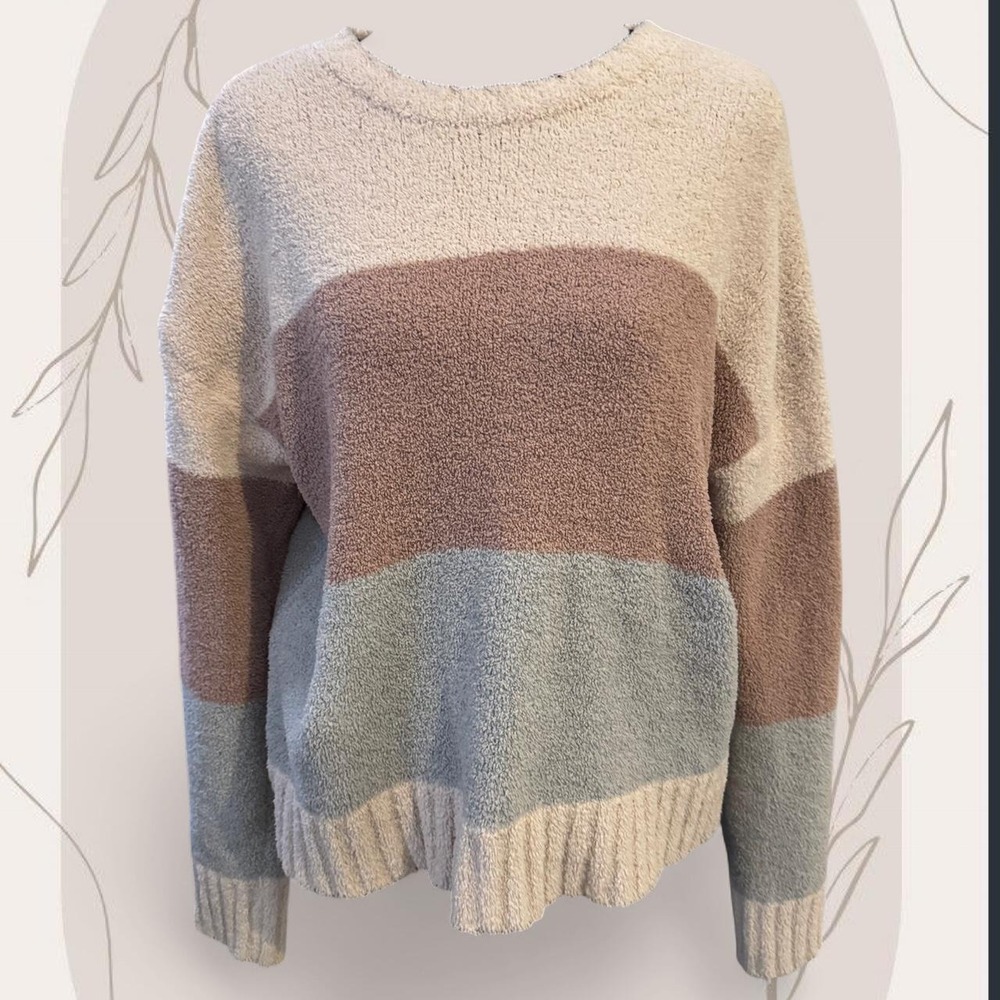Altar'd State Colorblock Popcorn Knit Sweater Cream Pink Blue Small